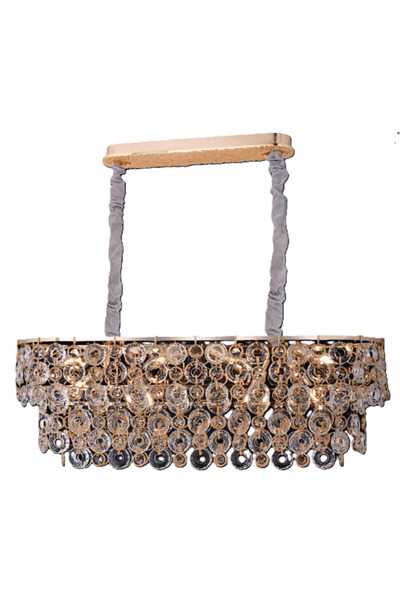 Lamba Kristal Taşlı Halkalı Gold Yemek Masası Avizesi 100 x 30 x 90 - 15xE14