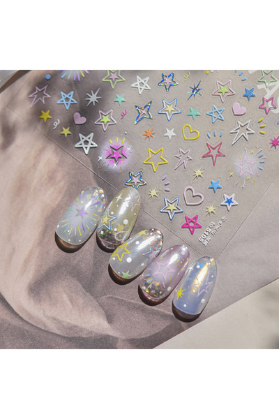 Choice 1pc Shiny Metal Nail Stickers Cute Grid Patterned Star Bows Star Jewel...