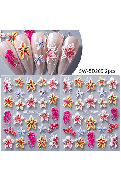 Choice1 ملصقات أظافر SW-5D209 منقوشة بتصميم زهور ملونة للربيع والصيف، تصميم ب...