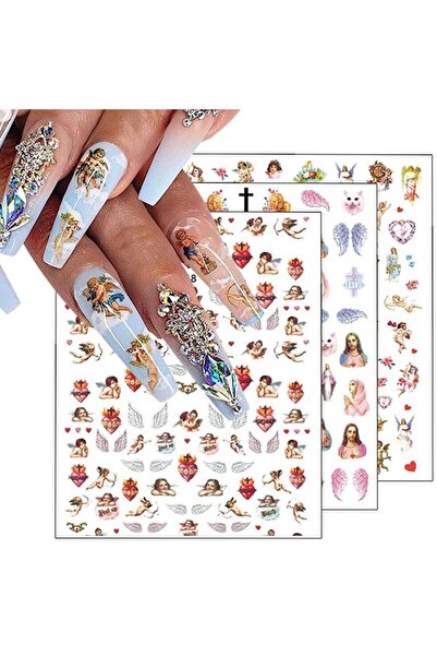choice2 style2 (3 Sheets) 3/6 Sheets Angel Nail Stickers Vintage Cherub Jesus...