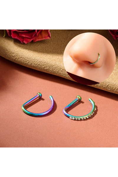 Choice6 حلقات وأقراط أنف هندسية الشكل 18G 1.0x10mm، قطعتان -E، مجموعة حلقات أ...