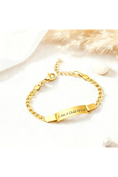 Choice1 Gold Stainless Steel 18K Gold Plated Bracelet For Kids Engraved I Am ...
