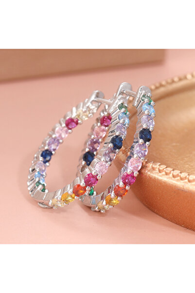 Choice T122-1 Crystal Rainbow Color Imitation Zircon Stone Hoop Earrings Dazz...
