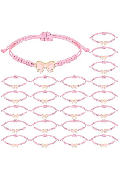 Choice5 24pcs pink Coquette Bow Braid String Bracelets Gift Bulk Cheerleader ...