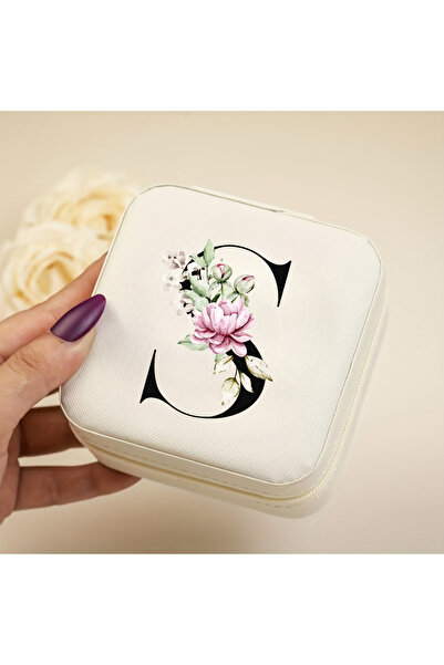 Choice14 White Jewelry Box-S A-Z Alphabet Print Beige Travel White Storage Bo...