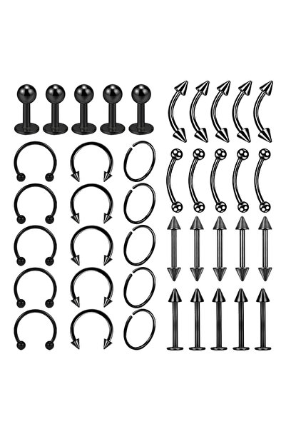 Choice9 10mm black Surgical Steel Nose Ring Tongue Bar Lot Set Body Piercing ...