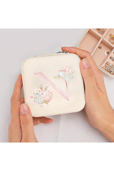 Choice MFQ-4-N A-Z Alphabet Print Beige Travel White Storage Box, Jewelry Box...