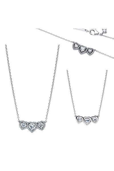 Choice21 AMN042 Luxury Heart Bow Pendent Necklace 925 Silver Golden Diamond G...