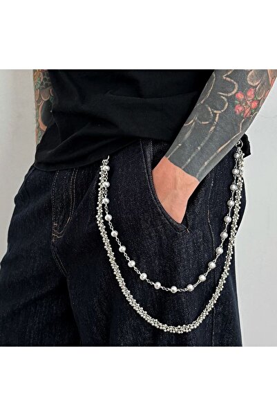 Choice Silver Color Salircon Trendy Layered Imitation Pearl Keychain Jeans Pa...