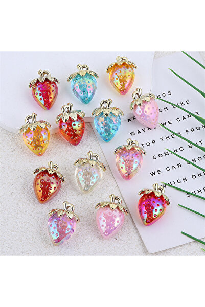 choice2 mixed color 10pcs Transparent Colorful Strawberry Acrylic Charms Irid...