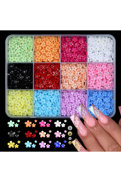 Choice 06-12Grids 3D Acrylic Flower Nail Art Charms Kawaii Resin Colorful Flo...