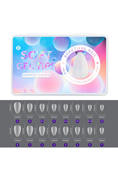 Choice9 08 420pcs Nail Art Press on False Nail Matte Clear Full Cover Coffin ...