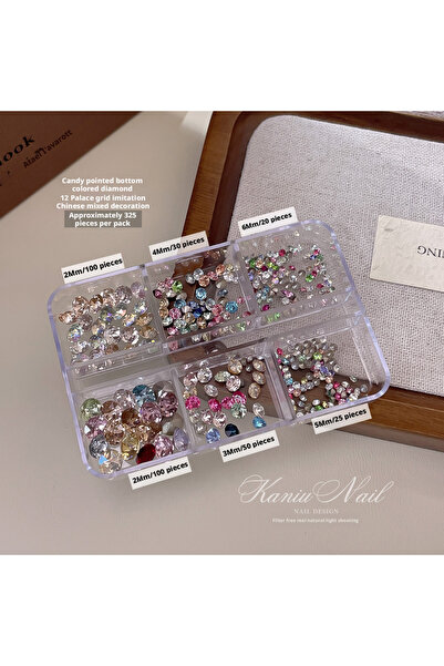 Choice6 B-325Pcs Kaniu 12 Grids Candy Flat Back Rhinestones Colorful Gems Poi...