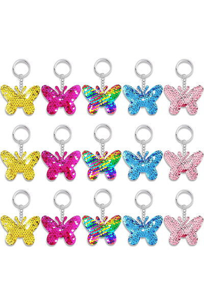 Choice MULTI 15pcs Flip Sequin Butterflies Key Chain New Fashionable Dress Ac...