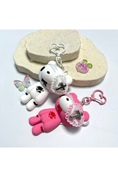 choice2 Pink and White Y2K Gothic Bloody Bear Keychain Kawaii Pink White Eyep...