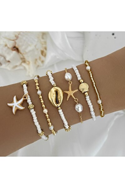Choice SL-3019 Vintage Seed Bead Stacked Bracelet Set Starfish Shell Embellis...