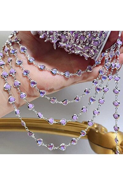 Choice1 1meter Silver color 1 Meter Crystal Purple Love Heart Beads Copper Ch...