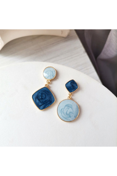Choice1 1 French Elegant Blue Asymmetrical Geometric Earrings Women Simple Fa...