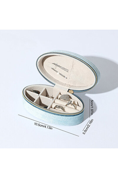 Choice3 Blue Velvet Jewelry Box - Compact Oval Organizer with Divided Compart...