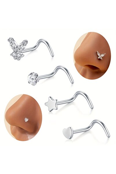 choice2 حلقات وأقراط أنف منحنية من الفولاذ المقاوم للصدأ 20G 0.8x7mm - 4 قطع ...