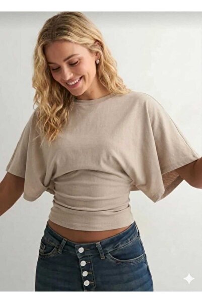 DOCE ELEGANTE Φυσική μπλούζα με φαρδιά μανίκια που ταιριάζει στη μέση