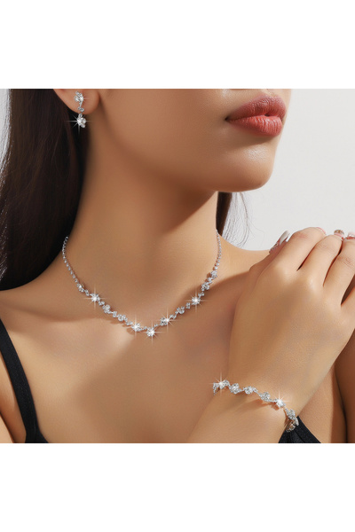 Choice1 طقم مجوهرات فضة 5034 عيار 2025 عصري بتصميم نجمة ذهبية وردية 3 قطع (قل...