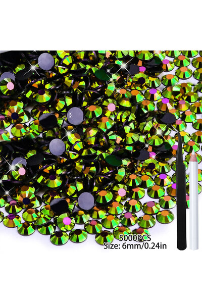 Choice4 6mm 5000Pcs 5000Pcs Black Green AB Flatback Resin Rhinestones, 2mm-6m...