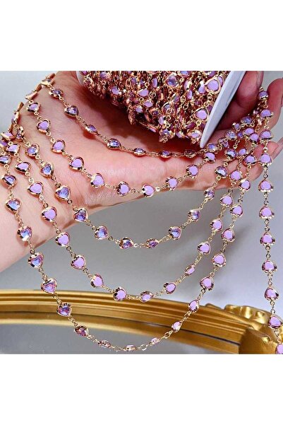 Choice 1meter KC Gold color 1 Meter Crystal Purple Love Heart Beads Copper Ch...