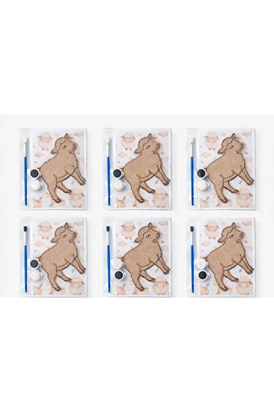 MİO BAMBİNO Kuzu Figürlü Ahşap Boyama Seti 6'li -2 Renk Boya+Fırça