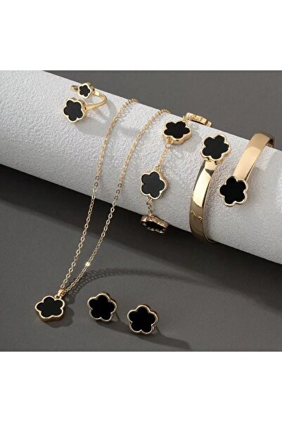 choice2 Black 5-piece set 2025 New Lucky Flower Five-leaf Clover Jewelry Set ...