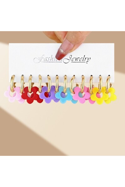 Choice1 مجموعة من 4 أقراط أكريليك عصرية، أقراط ملونة بتصميم الزهور، هدية أنيق...