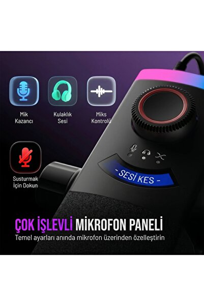 Fifine Ampligame AM8PROT Dinamik USB/XLR Mikrofon Seti (RGB Mikrofon Sehpası ile)