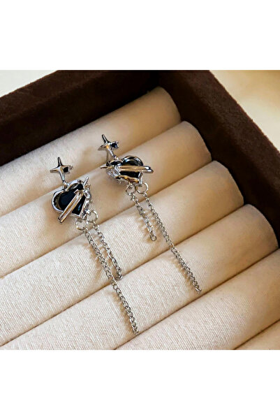 Choice Heart chain earrings Black Heart Star Polygon Long Chain Rhinestones D...