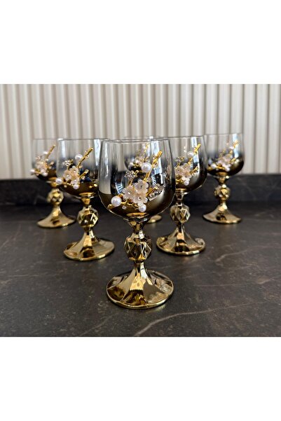 atabey home BOHEMİA KRİSTAL TİTANYUM GOLD İNCİLİ 6'LI FLÜT SU BARDAK STERNA 1...