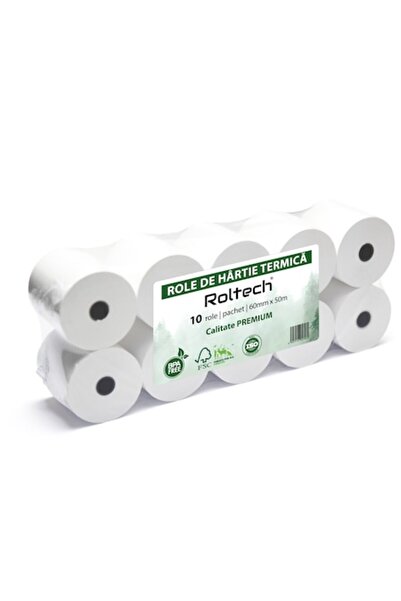 ROLTECH Rolă de hârtie termică, 60mm x 50m, fără BPA, 10 role/pachet