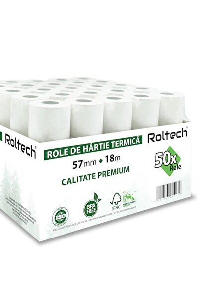 ROLTECH Rolă de hârtie termică, 57mm x 18m, fără BPA, 50 role/cutie