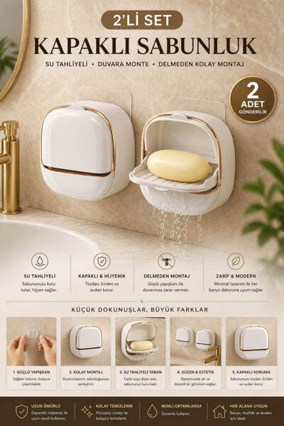 Anadolu Saray Θήκη σαπουνιού με καπάκι αποστράγγισης νερού, επιτοίχια, αυτοκό...