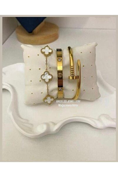 ANGELSS JEWELLERY Triple Combination White Gold Color Handcuff Nail Bracelet ...