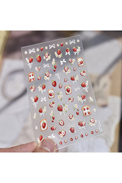 Choice 1pcs Sweet 3D Cute Strawberry Toast Nail Stickers Flower Bow Nail Art ...