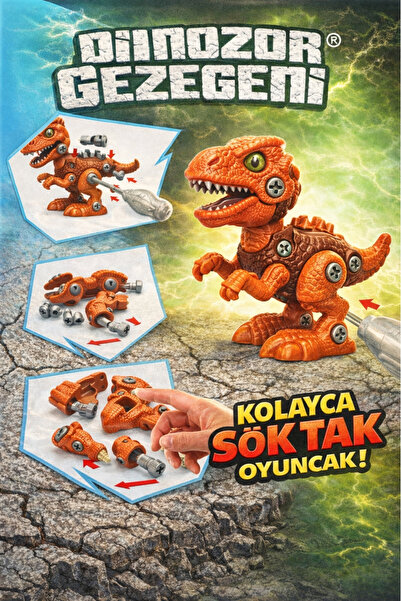 Toyaş Eğitici Sök Tak Rastgele Kutu Dinozor Oyuncak Seti 14 cm – Vidalı Monta...