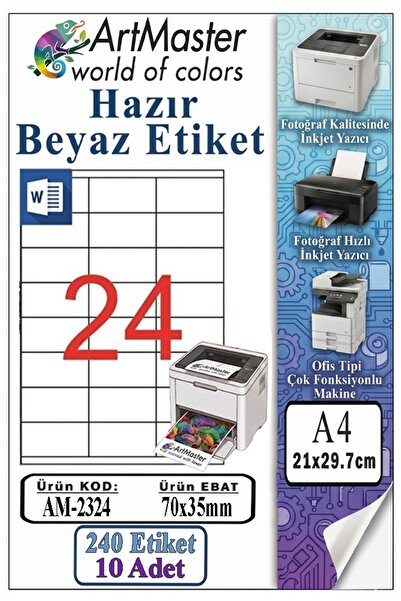 Artmaster ملصق أبيض جاهز للاستخدام مقاس A4 70x35 مم 10 أوراق 1 عبوة تحتوي على...