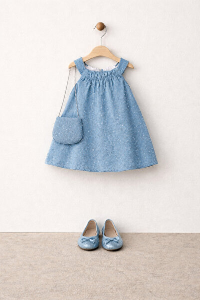 Tifina Kids Κοριτσίστικο φόρεμα με υφή, τιράντες και γιακά με κορδόνια, τσάντ...