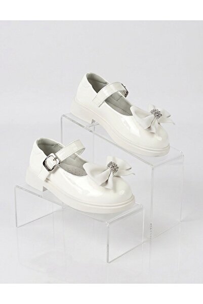 MiniKids Παπούτσια με φιόγκο, πέρλες και στρας, λευκά