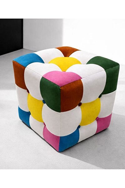 Deby Renk Mozaiği Patchwork Puf - Modern Dekoratif Puf