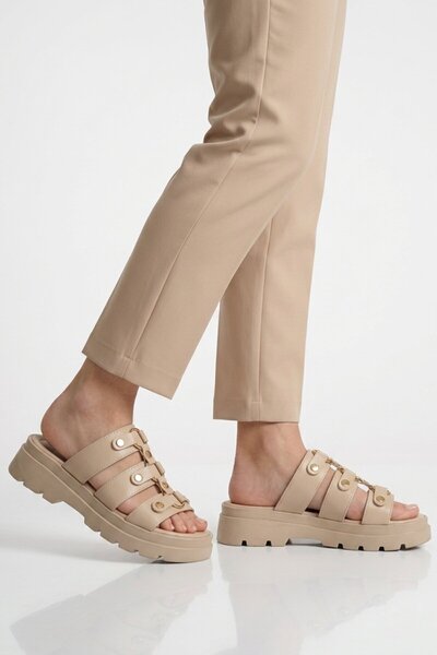 Aspor Beige Women's Flat Slippers
