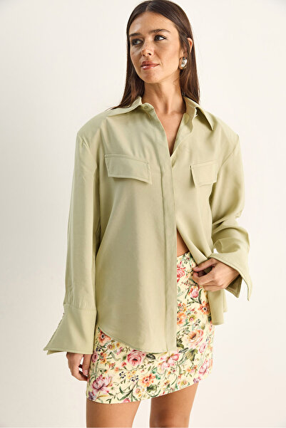 Bianco Lucci Γυναικείο πουκάμισο μοντάλ με επένδυση, λεπτομέρεια χιαστί κάλυψ...