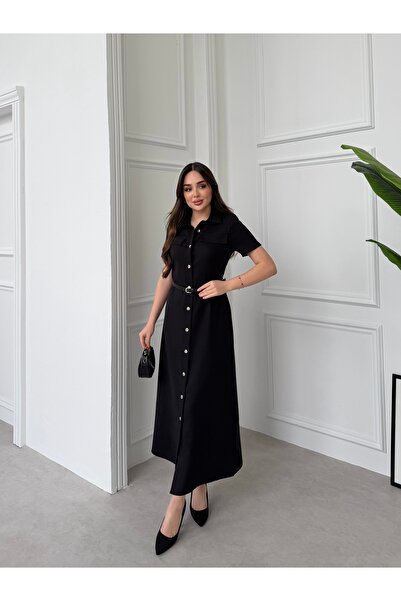 Füme Φόρεμα με κουμπιά και ζώνη σε σχήμα αλτήρα