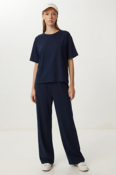 Lovelyİstanbul Άνετο Ελαστικό Πλεκτό Σετ Μπλούζα-Παντελόνι LBY0004 ΣΚΟΥΡΟ ΜΠΛΕ