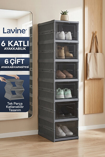 Lavine Çok Amaçlı 6 Katlı Portatif Ayakkabılık Katlanabilir Organizer - Antrasit