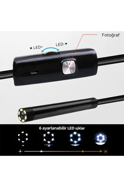 electroawm 5 Metre Endoskop Kamera Su Geçirmez LED Işıklı Boroskop Yılan Kamera Android Uyumlu Micro+USB+Type-C